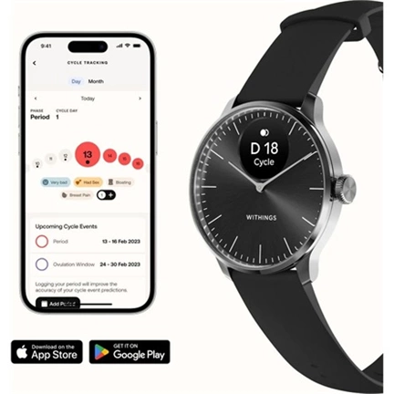 Withings Scanwatch Light / 37mm (Activity, Sleep Tracker / Stainless steel, fkm wristband, sapphire glass) - Fekete