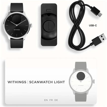 Withings Scanwatch Light / 37mm (Activity, Sleep Tracker / Stainless steel, fkm wristband, sapphire glass) - Fekete