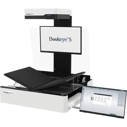 Bookeye 5 V1A, A1+ könyvszkenner, motorized glasplate, 600dpi, book cradle 20cm, 27" + 21" monitor, SP12M