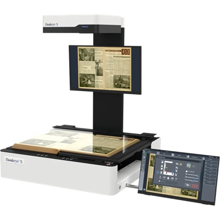 Bookeye 5 V1A, A1+ könyvszkenner, motorized glasplate, 600dpi, book cradle 20cm, 27" + 21" monitor, SP12M