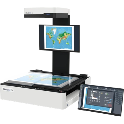 Bookeye 5 V1A, A1+ könyvszkenner, motorized glasplate, 600dpi, book cradle 20cm, 27" + 21" monitor, SP12M