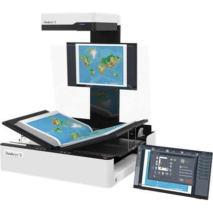 Bookeye 5 V1A, A1+ könyvszkenner, motorized glasplate, 600dpi, book cradle 20cm, 27" + 21" monitor, SP12M