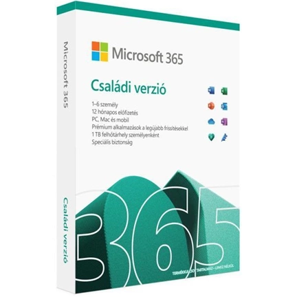 Microsoft 365 Family, magyar, EuroZone, 1 éves előfizetés, média nincs, FY25H2
