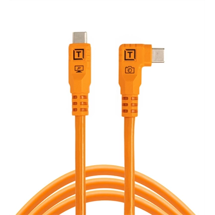 TetherPro Optima 10G USB-C, 3m, Straight to Right (narancs)
